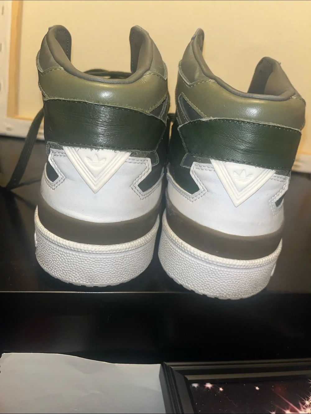 Men's High-Top Sneakers in Olive Green and White